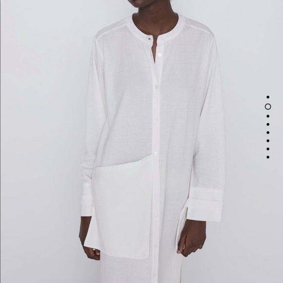 ZARA NWT Cream 100% Cotton Button Up Midi Dress Size Small Side Slits - Picture 2 of 13